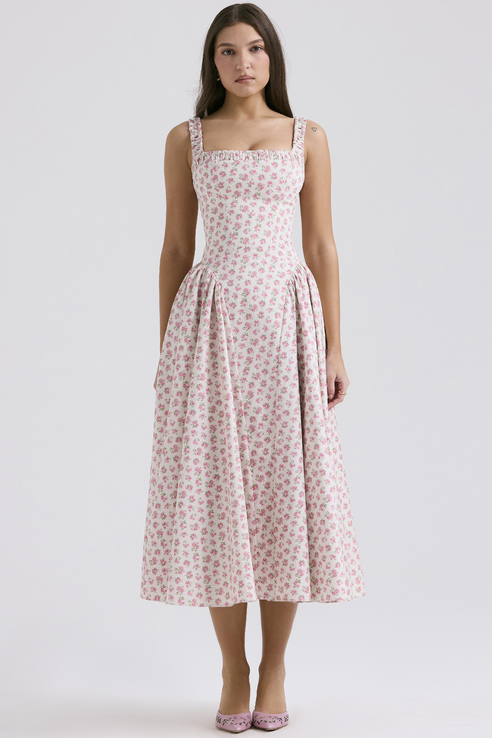 Dorothy White Rosebud Print Cotton Midi Sundress - luluinthesky