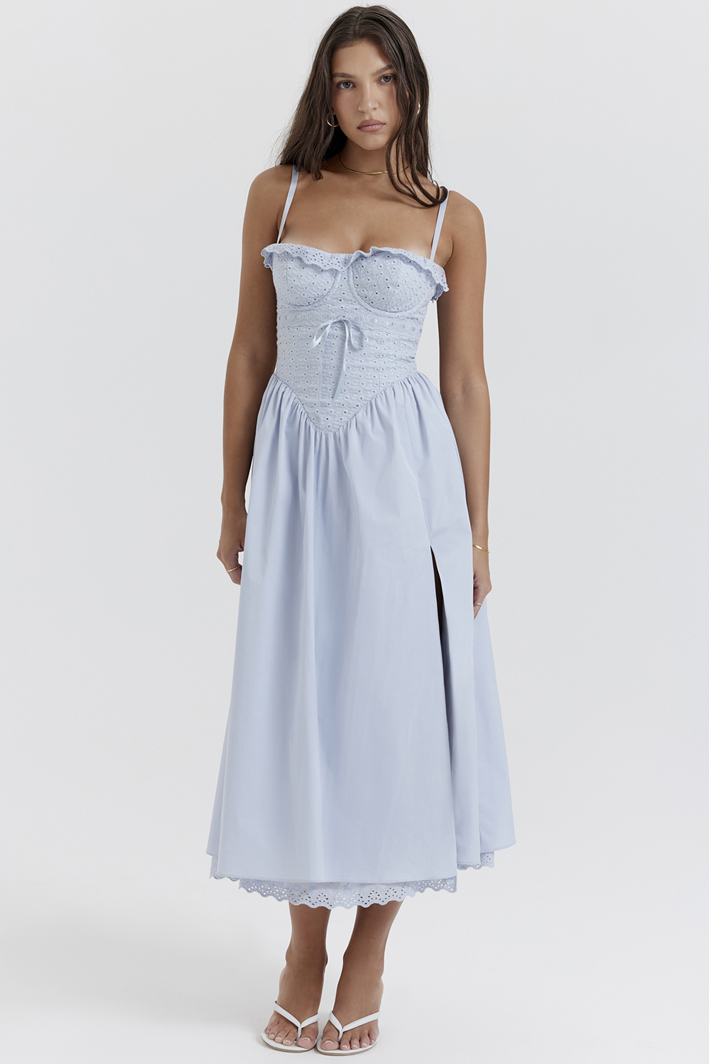Jaime Soft Blue Cotton Broderie Anglais Midi SunDress - luluinthesky
