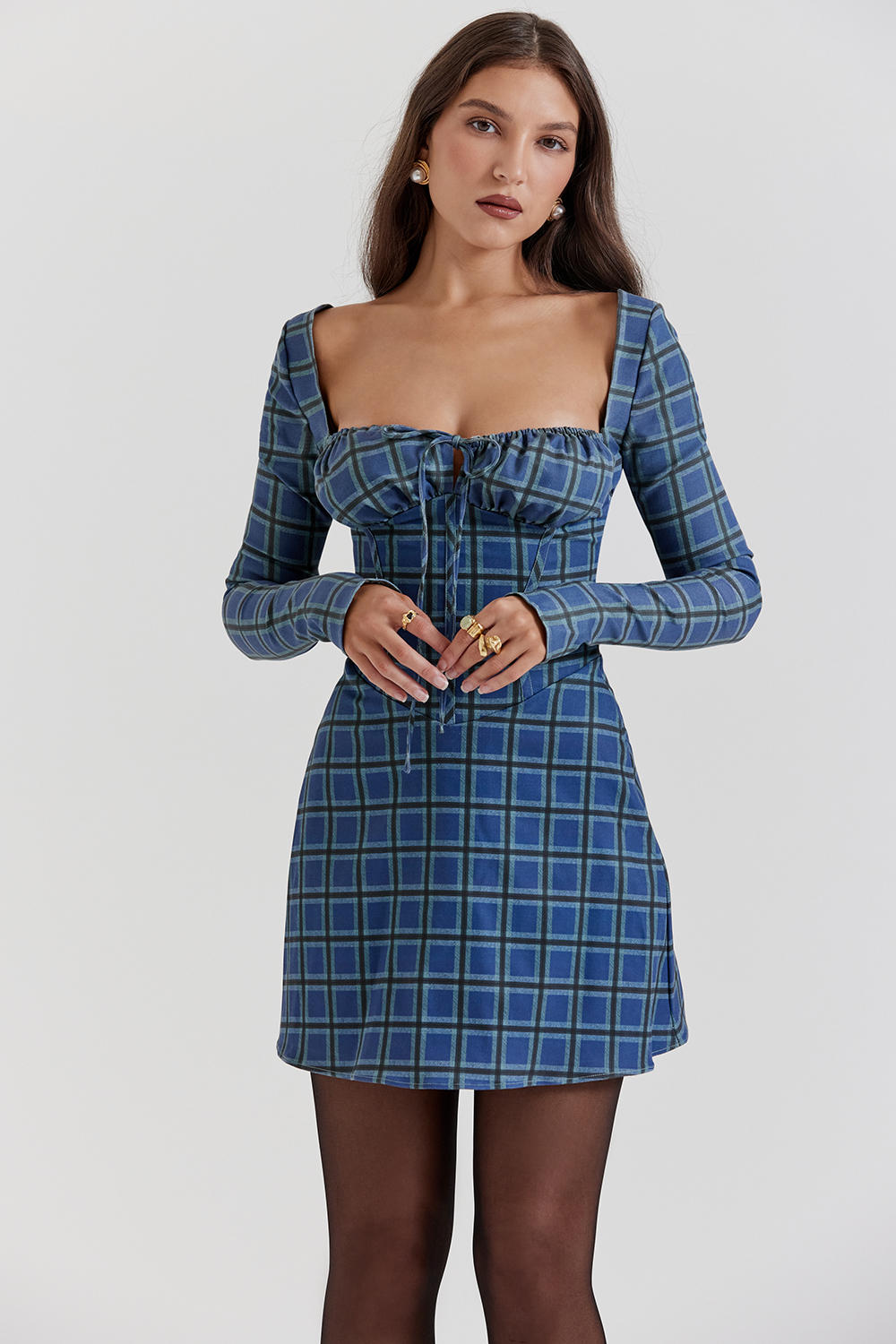 Malika Blue Tartan Corset Mini Dress - luluinthesky