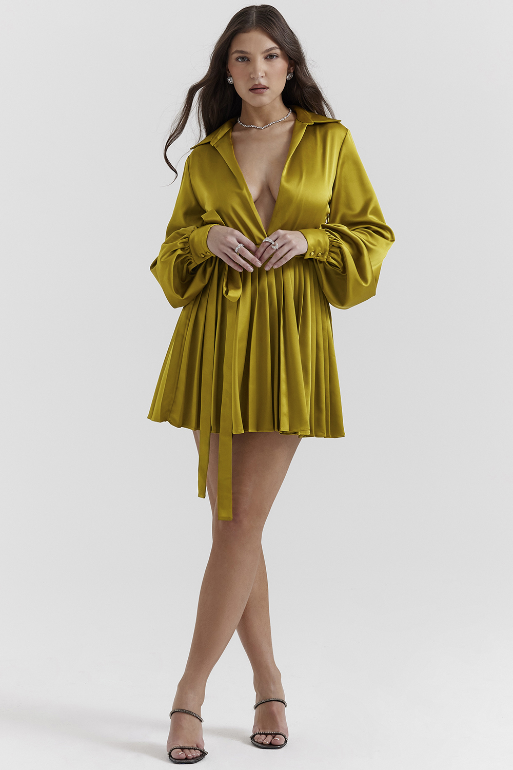 Allegra Chartreuse Pleated Shirt Dress - luluinthesky
