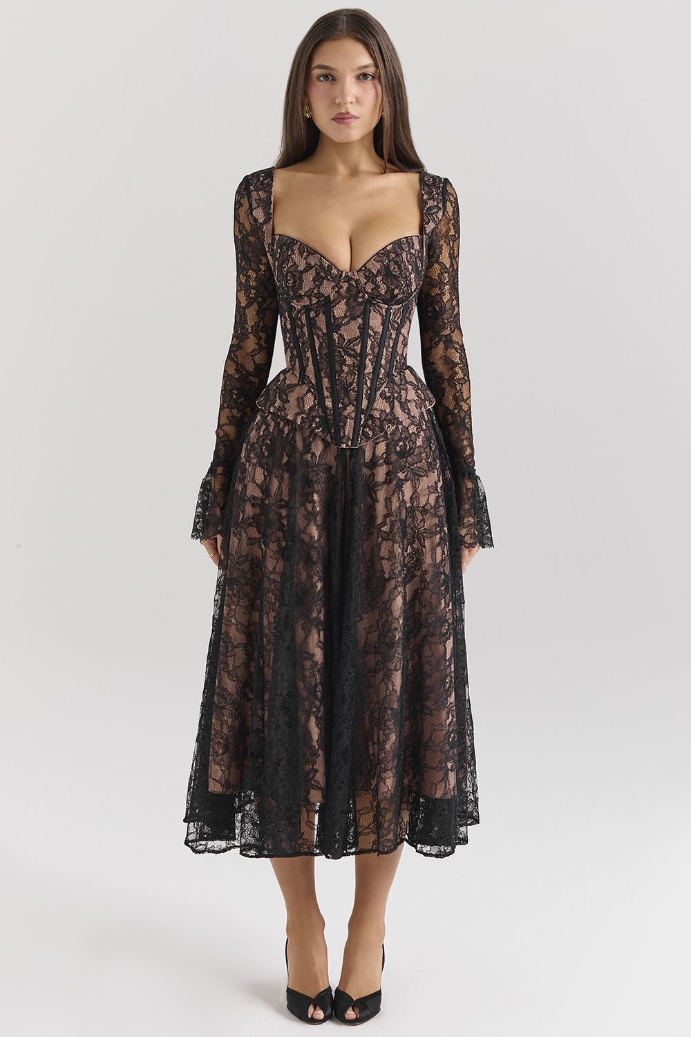 Raquel Black Lace Corset Midi Dress - SALE - luluinthesky