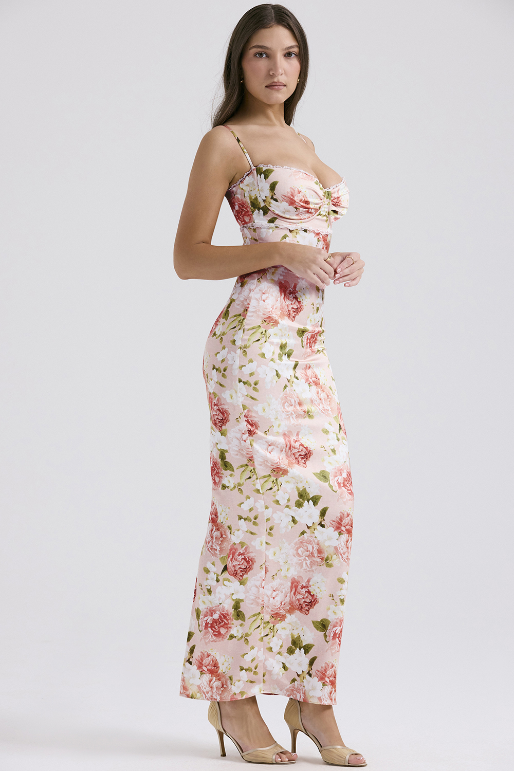 Josefina Pink Peony Print Satin Maxi Dress - luluinthesky