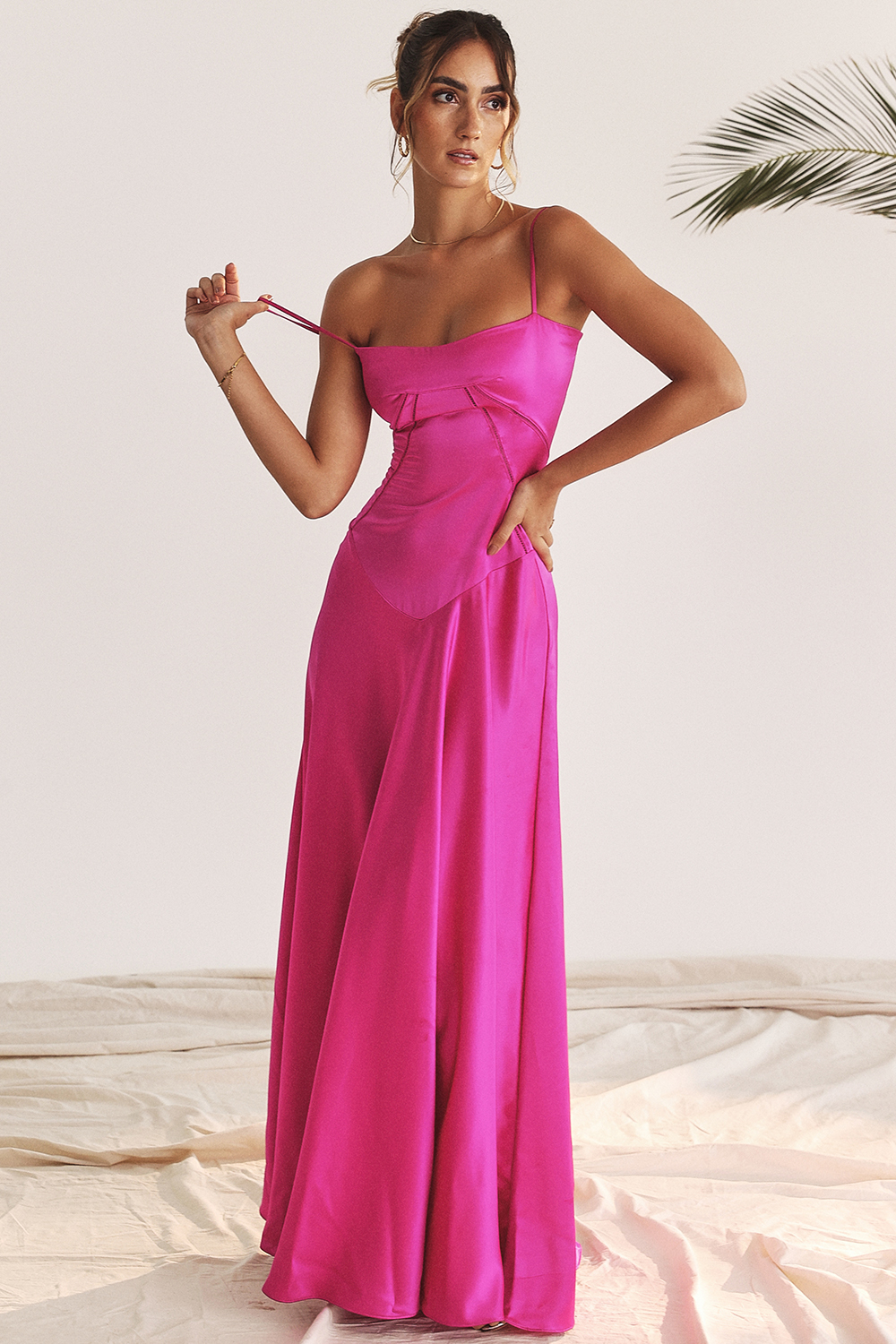 Anabella Fuchsia Lace Up Maxi Dress - luluinthesky