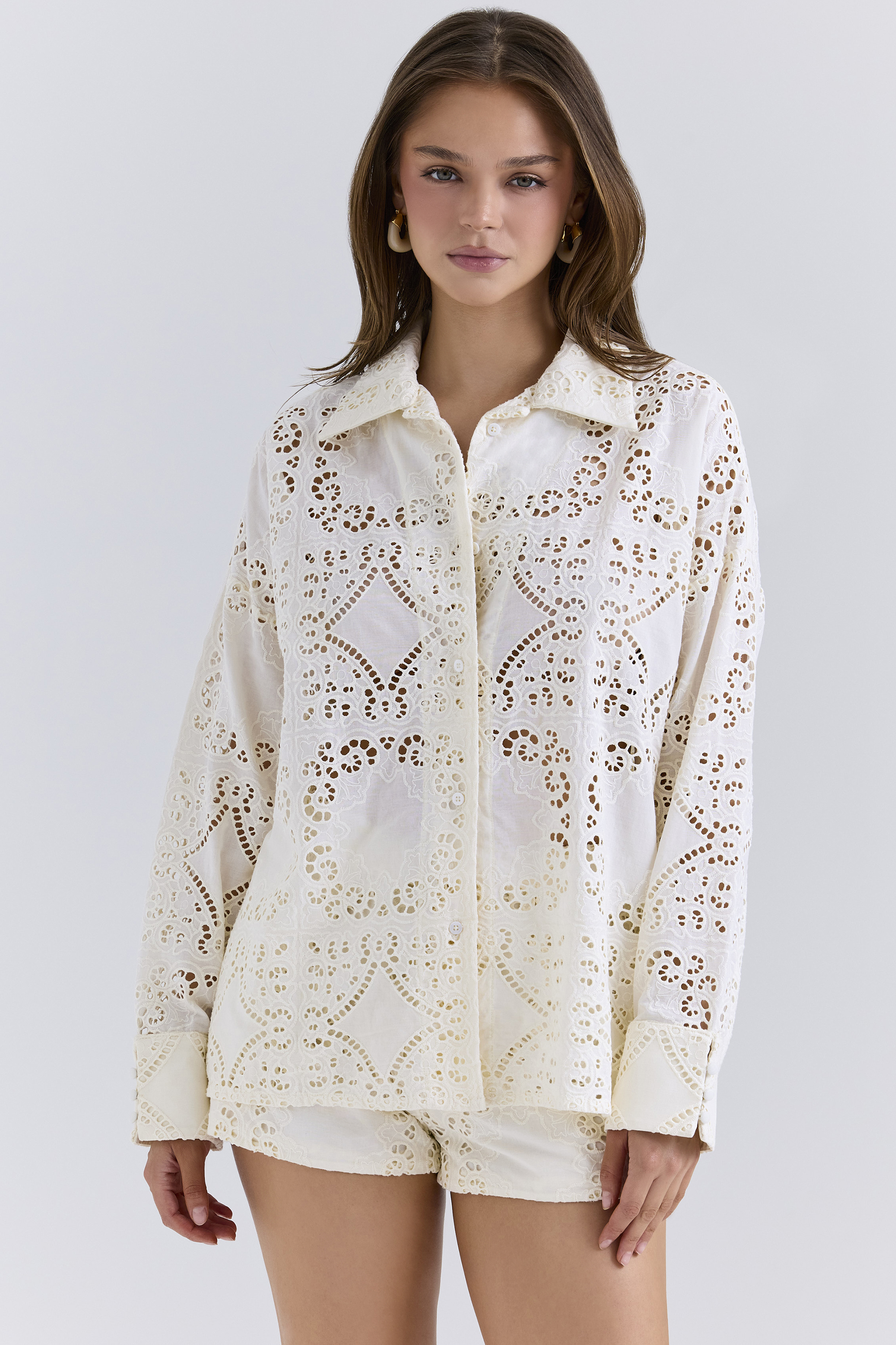 Samah White Cotton Broderie Anglaise Shirt - luluinthesky