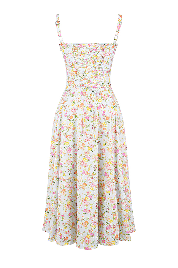 Carmen Pale Blue Meadow Print Cotton Bustier Sundress - luluinthesky