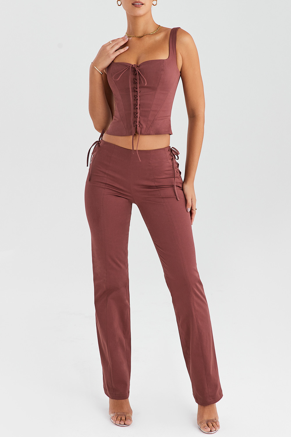 Mistress Rocks Coffee Lace Up Trousers - SALE - luluinthesky