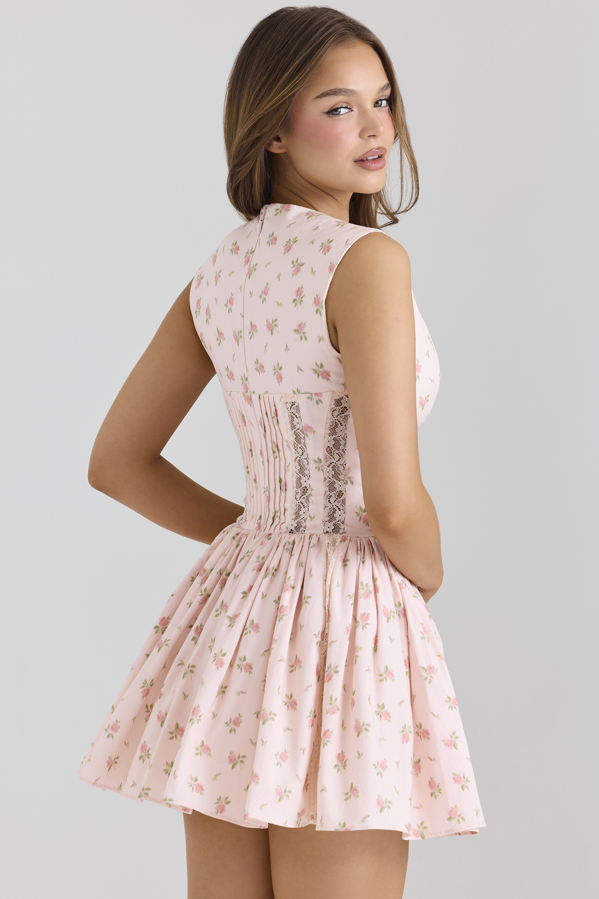 Carmel Pink Stretch Cotton Floral Print Mini Dress - luluinthesky