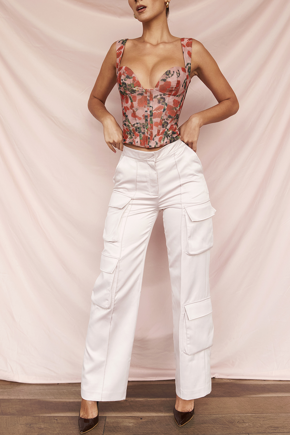 Daria Crystal Satin Straight Leg Cargo Trousers - luluinthesky