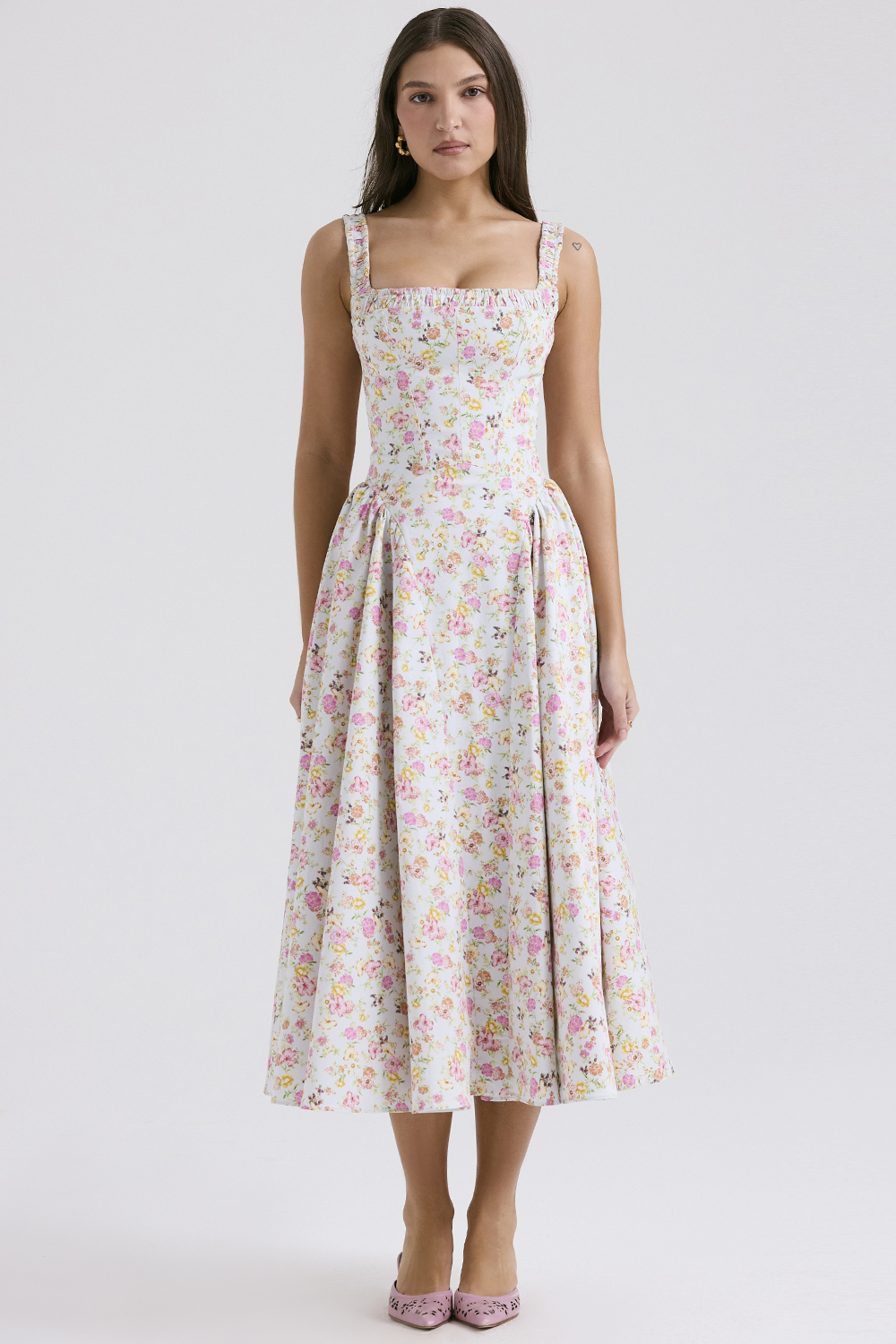 Dorothy Pale Blue Meadow Print Cotton Midi Sundress - luluinthesky