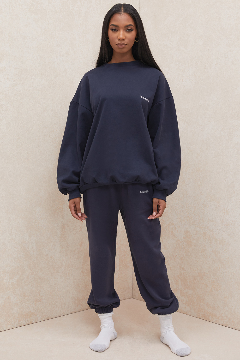 Sky Navy Fleece Back Jogging Trousers - luluinthesky