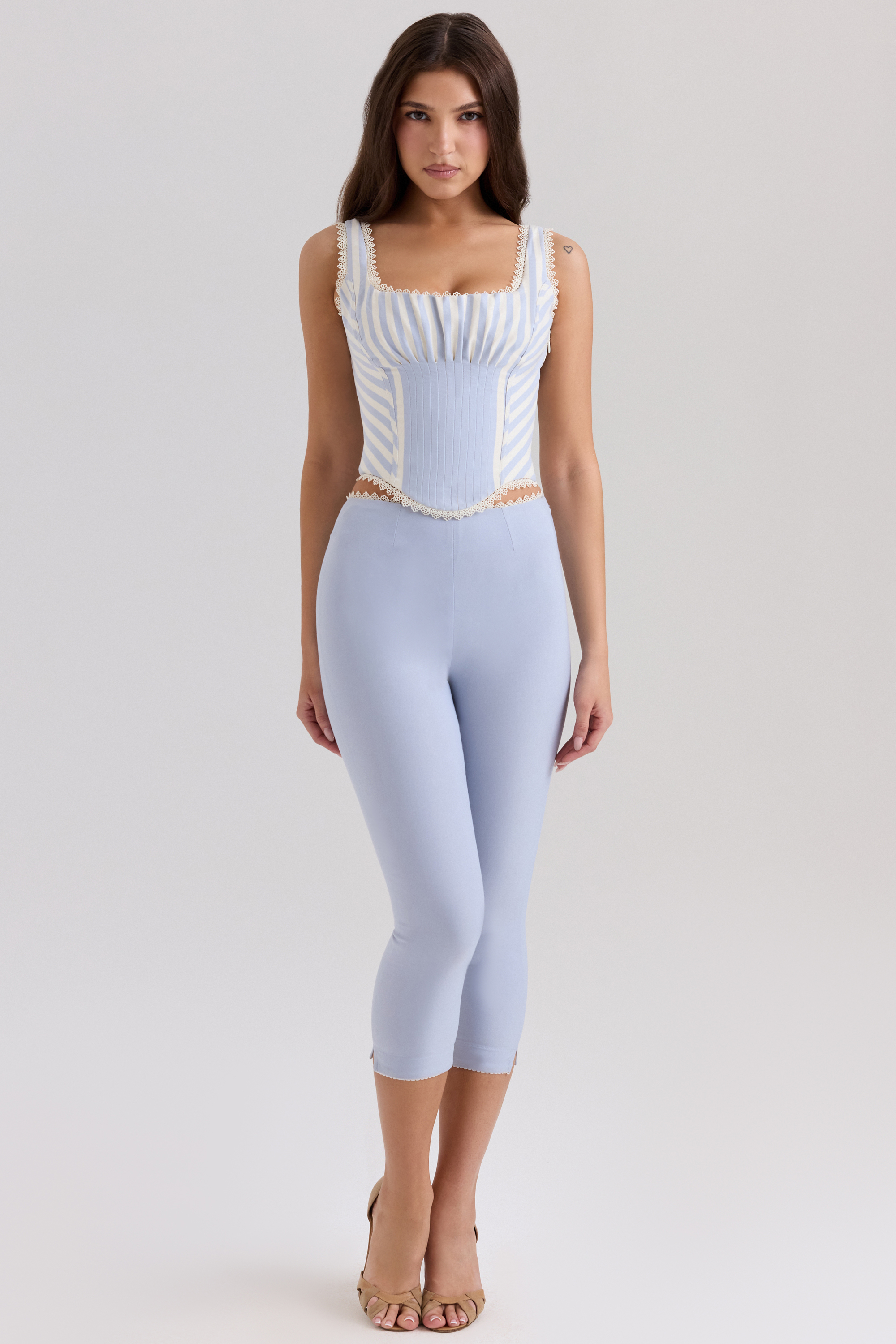 Carella Blue Stretch Twill Fitted Capri Trousers - luluinthesky
