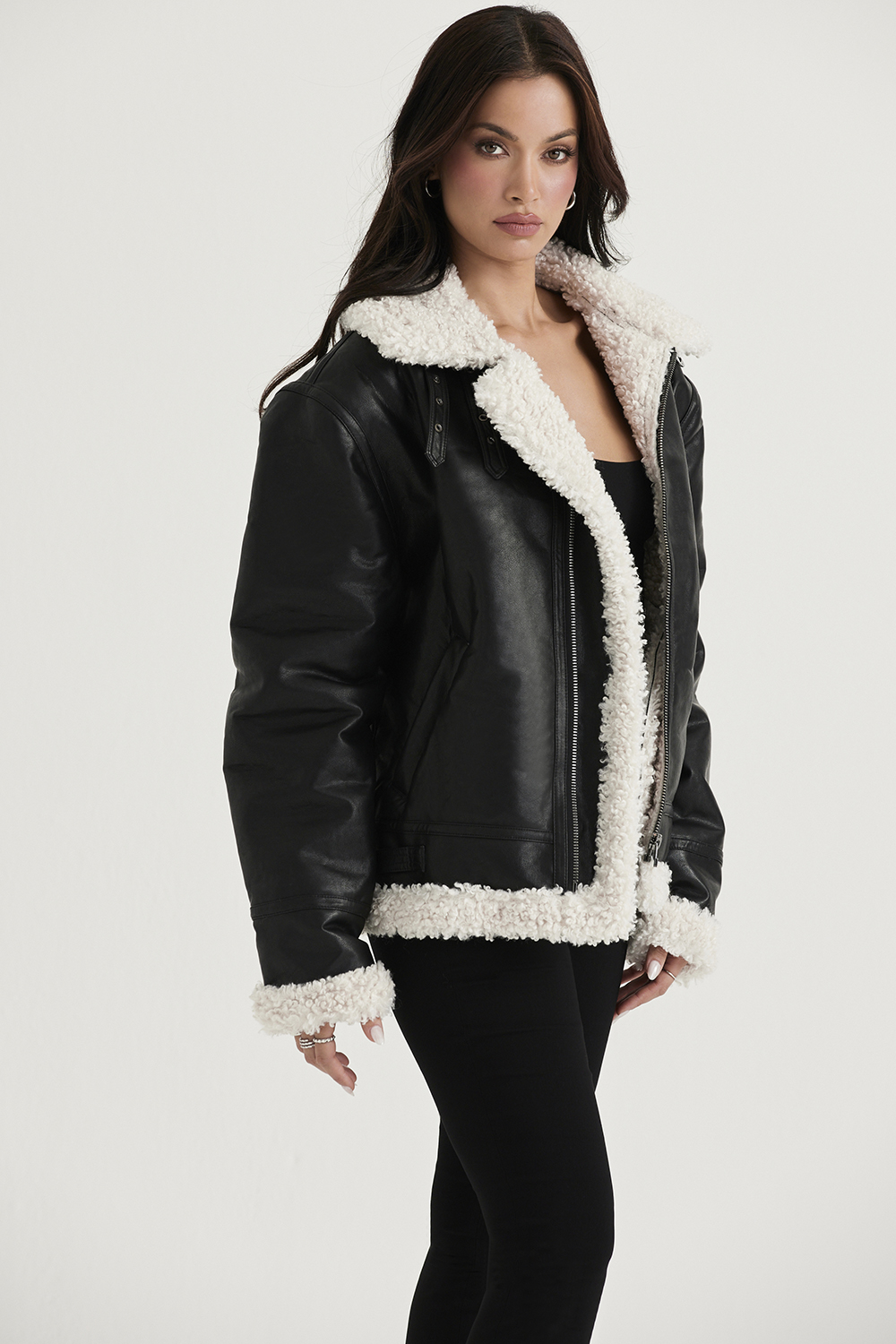 Madden Black Vegan Shearling Aviator Jacket - luluinthesky