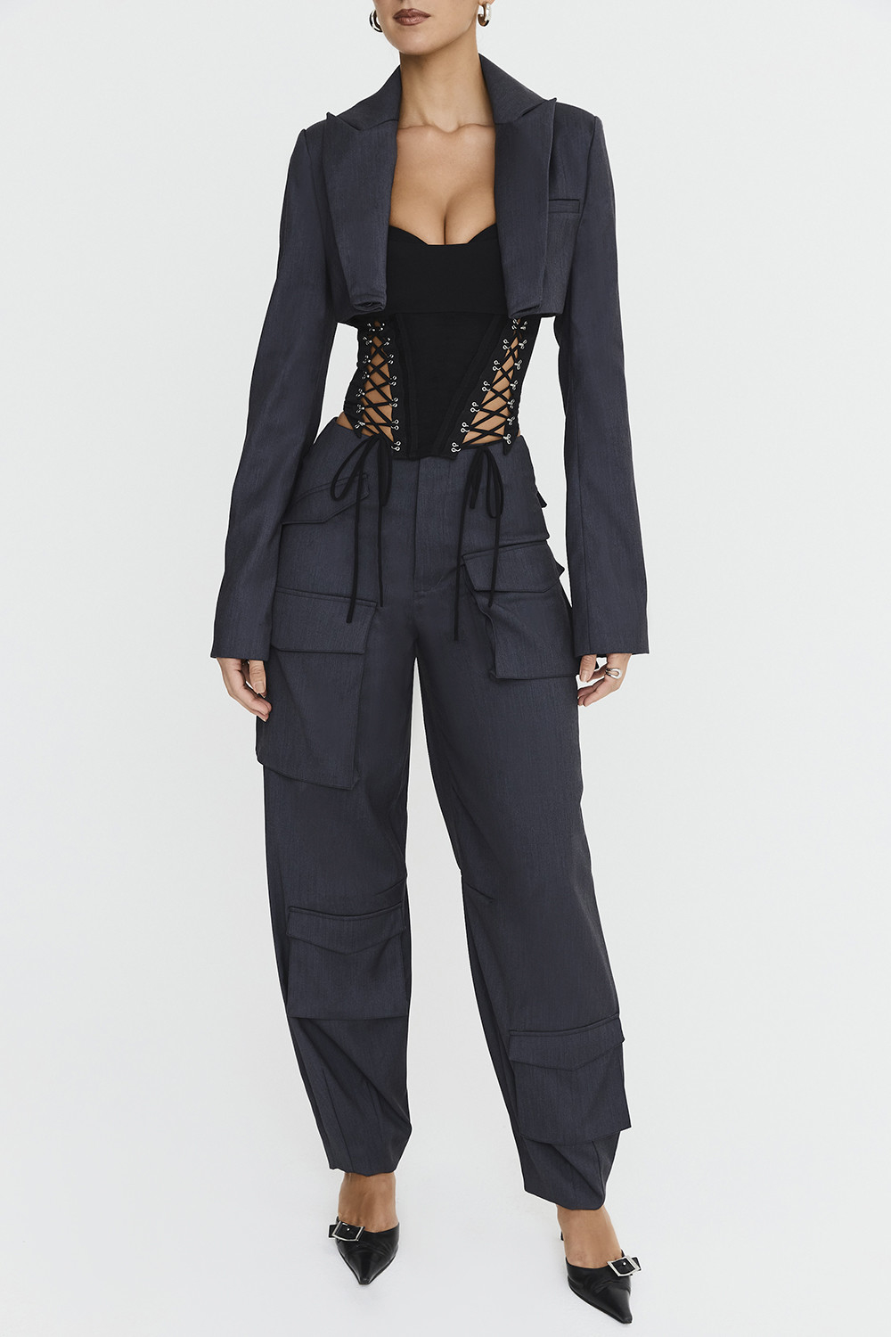 Mistress Rocks Dark Grey Cargo Trousers - SALE - luluinthesky