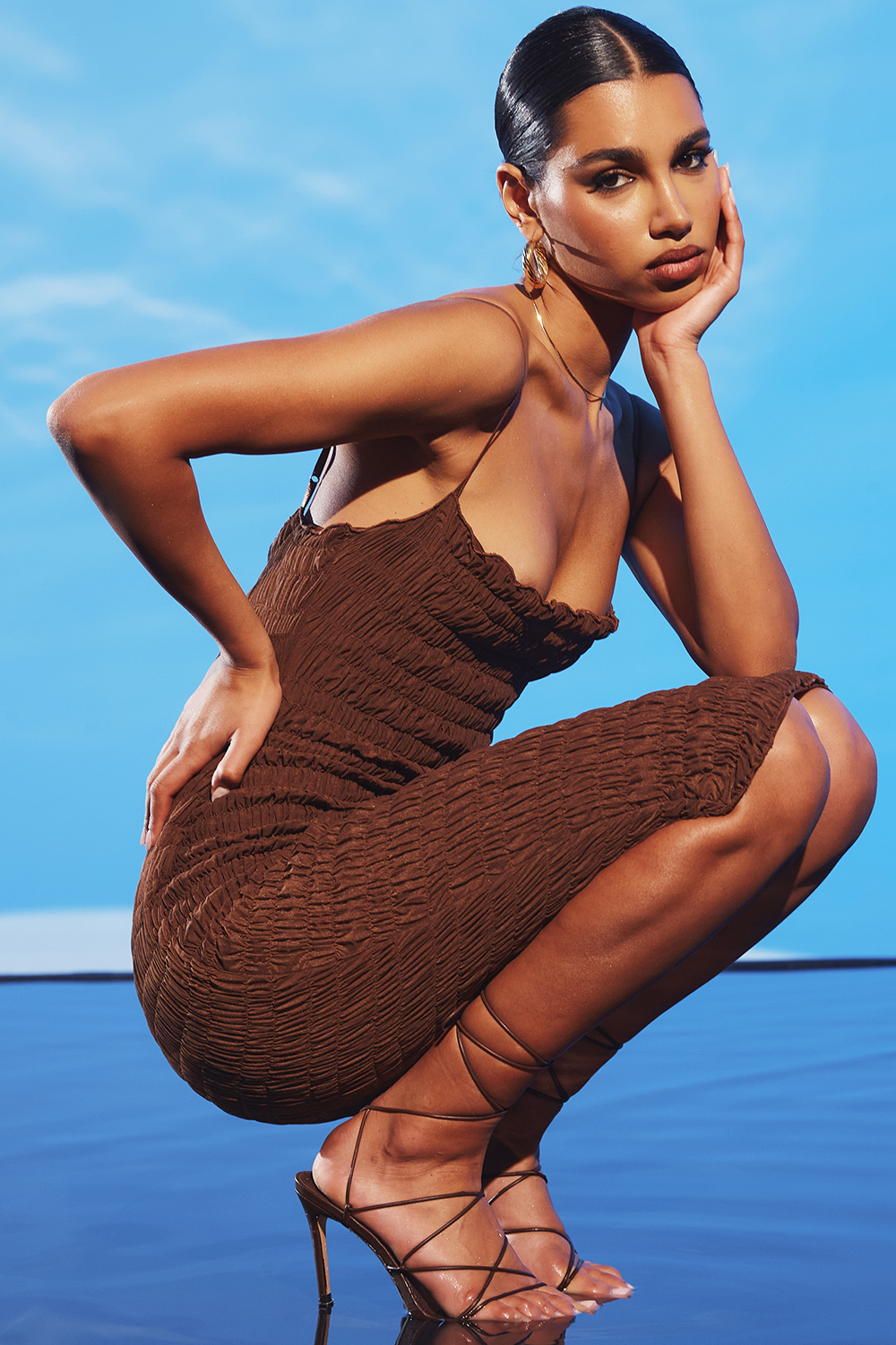 JardinMistress Rocks  Chocolate Shirred Midi Dress - SALE - luluinthesky