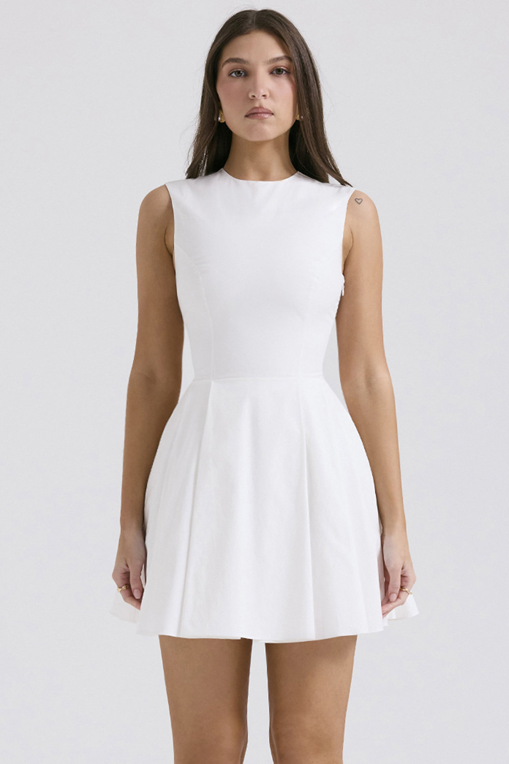 Claretta White Pleated Cotton Mini Dress - luluinthesky