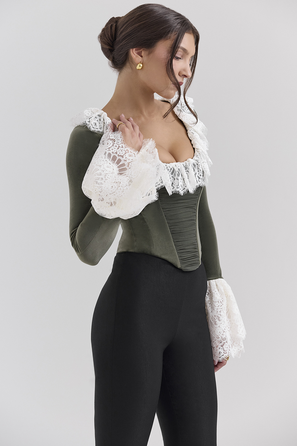 Jacinda Forest Green Velvet Lace Trimmed Corset Top - SALE - luluinthesky