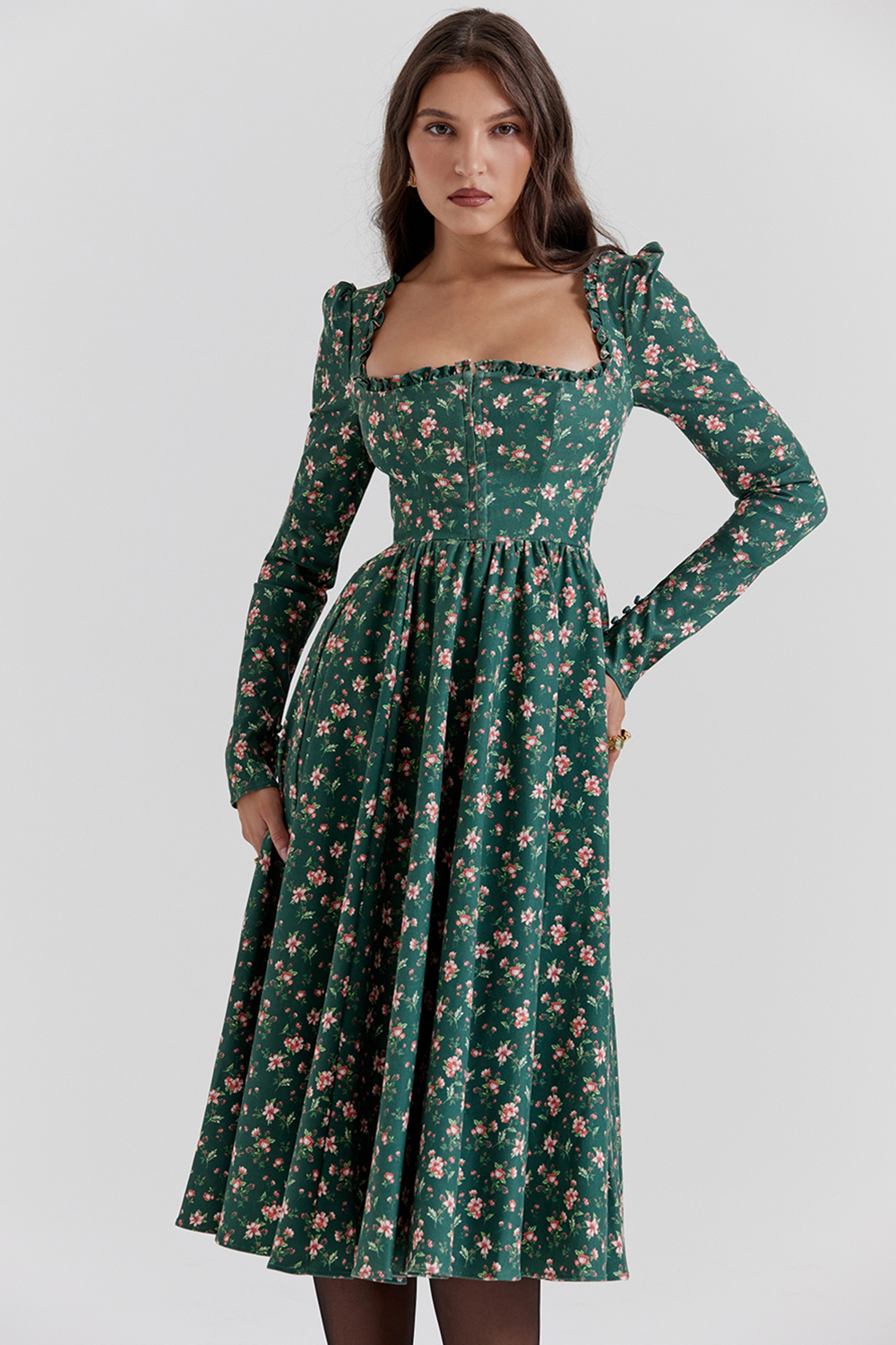 Delia Green Floral Print Midi Dress - luluinthesky
