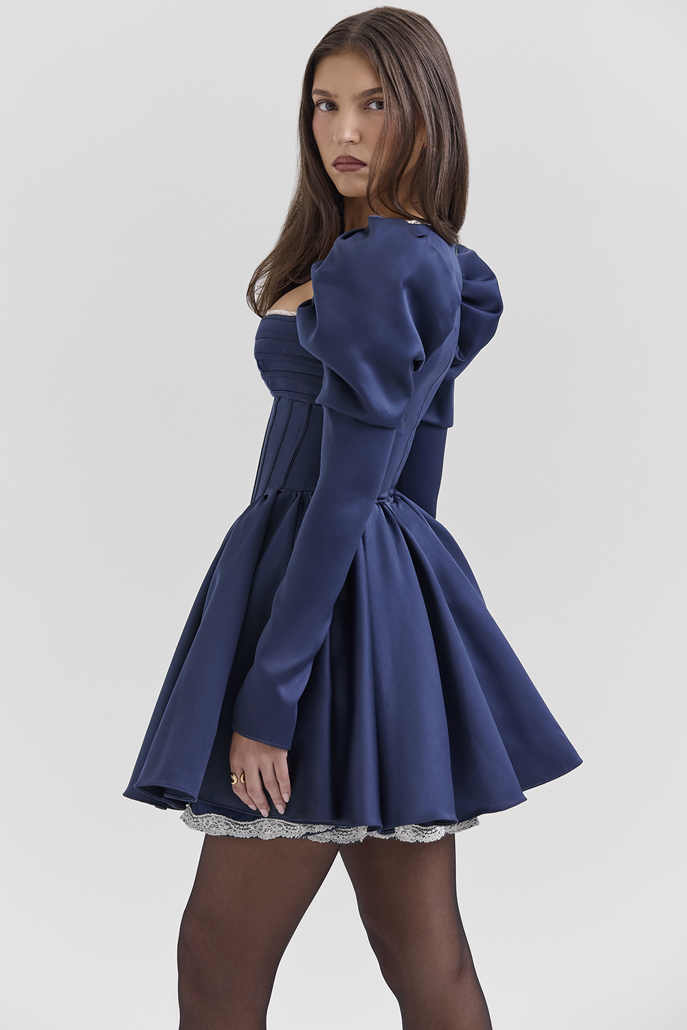 Venetia Midnight Satin Puff Sleeve Mini Dress - SALE - luluinthesky