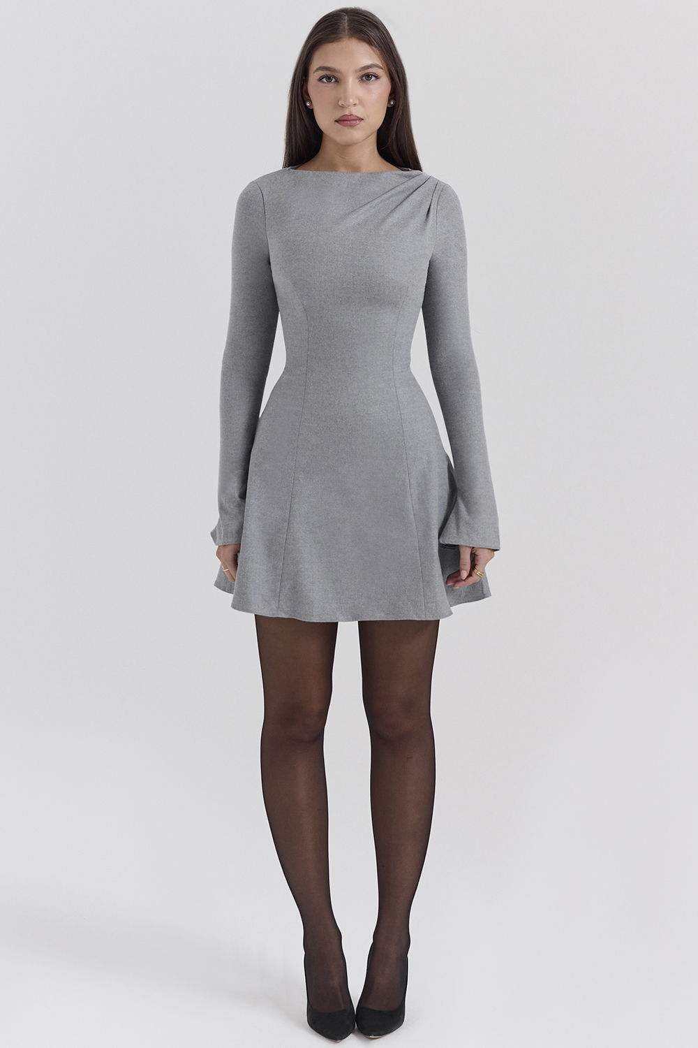 Angelique Grey A-Line Long Sleeve Mini  Dress - SALE - luluinthesky