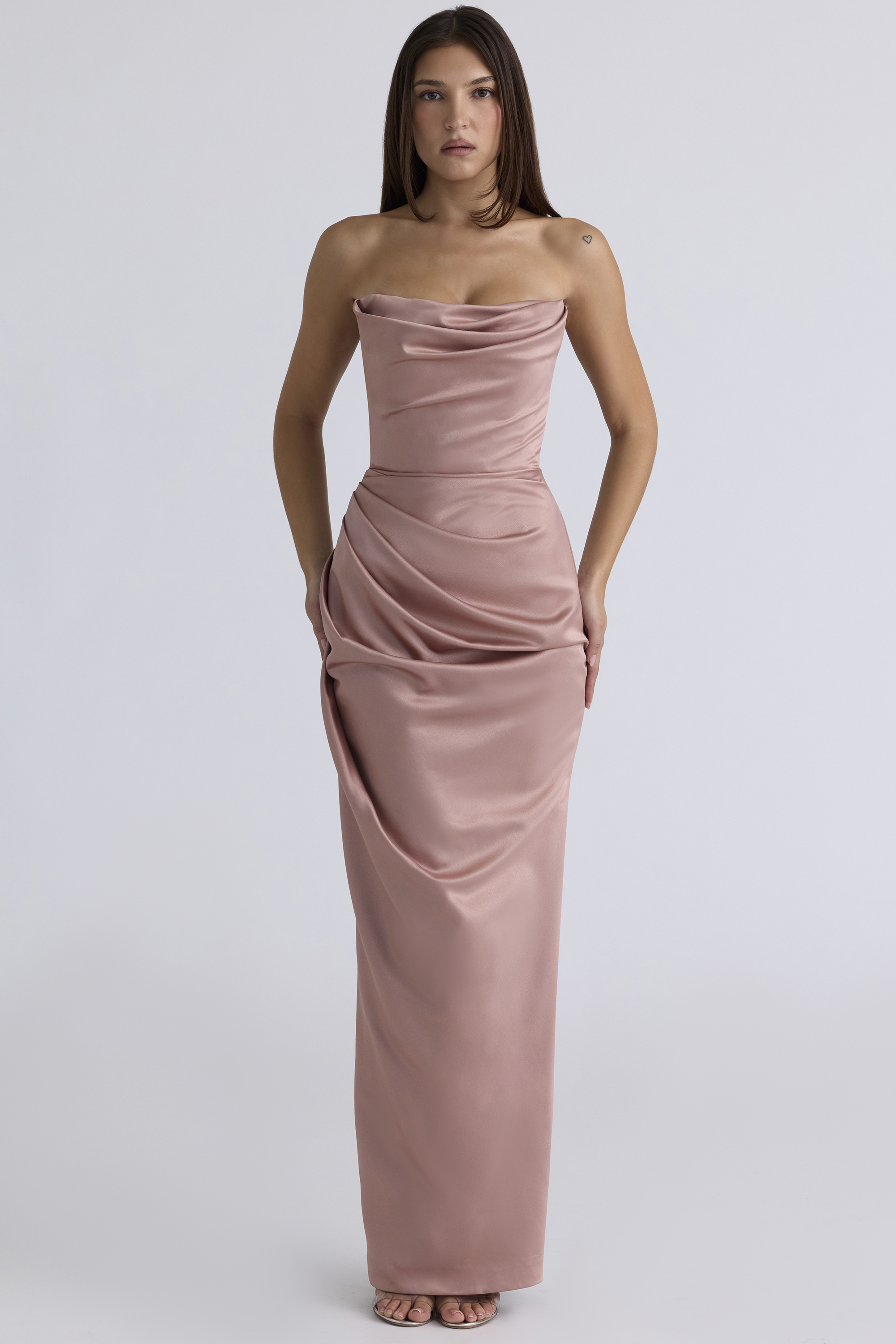 Adrienne Blush Satin Strapless Gown - luluinthesky