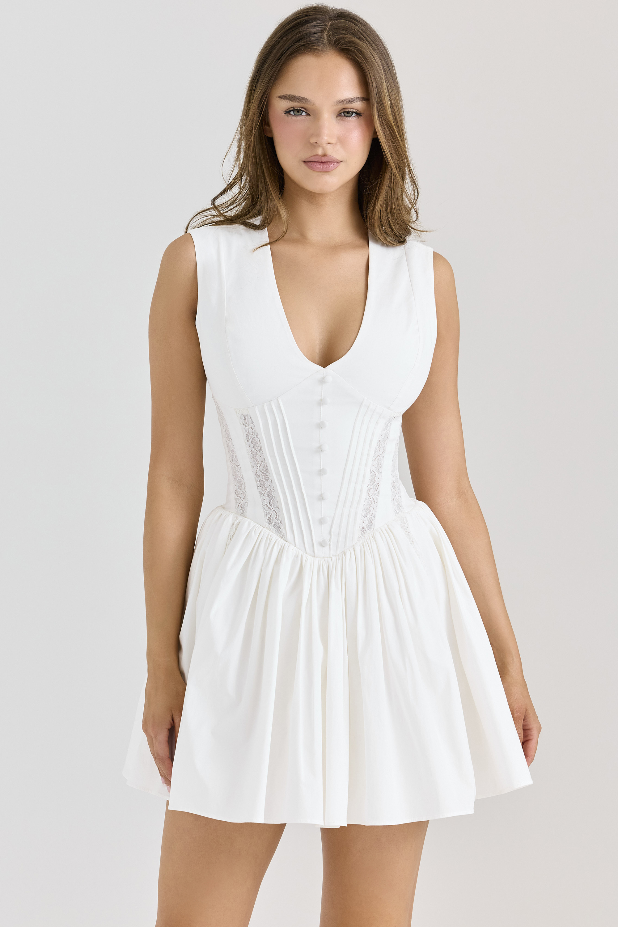 Carmel White Stretch Cotton Mini Dress - luluinthesky