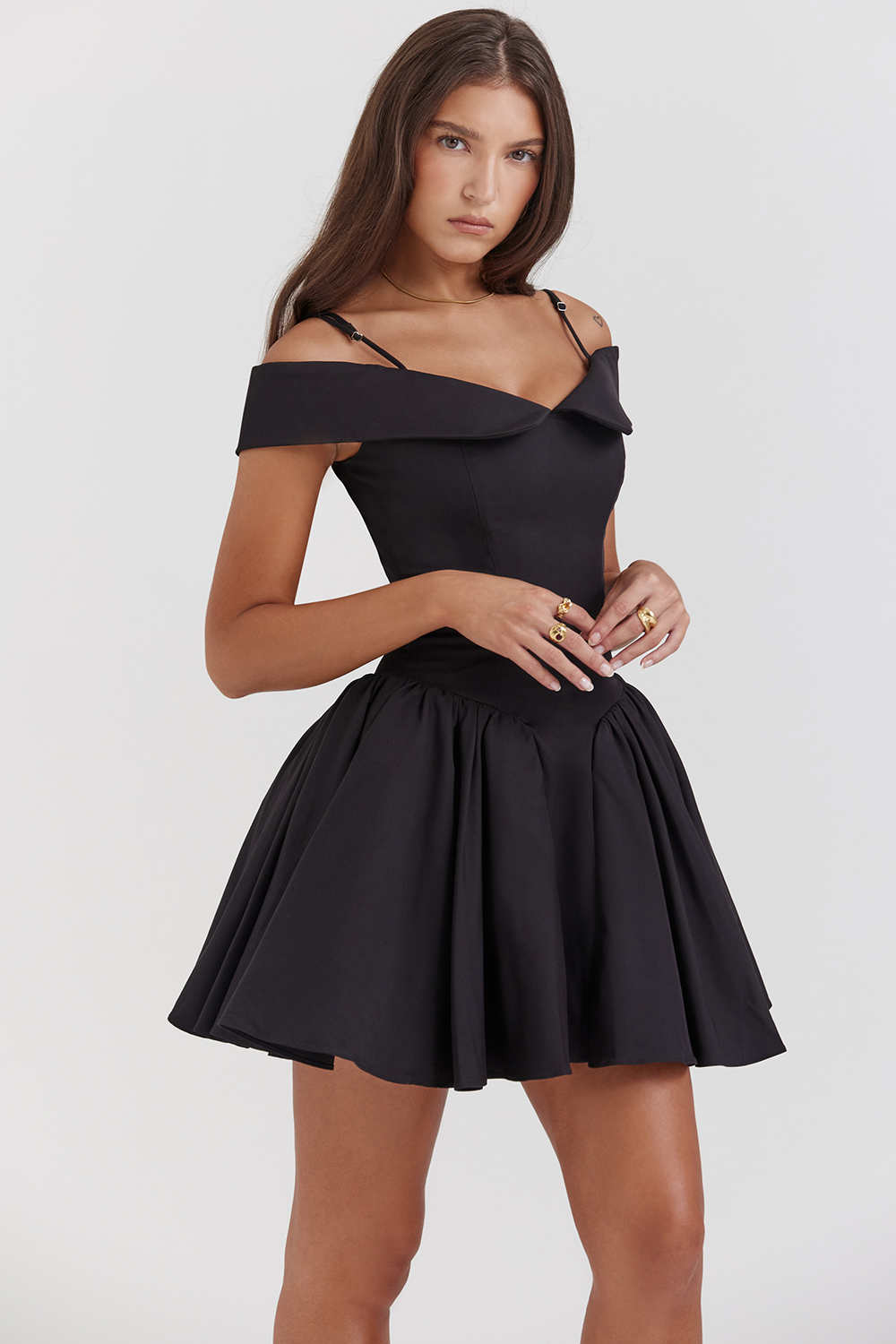 Elida Black Off Shoulder Mini Dress - luluinthesky
