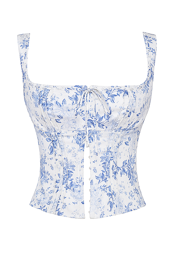 Chicca Blue Floral Print Top - luluinthesky