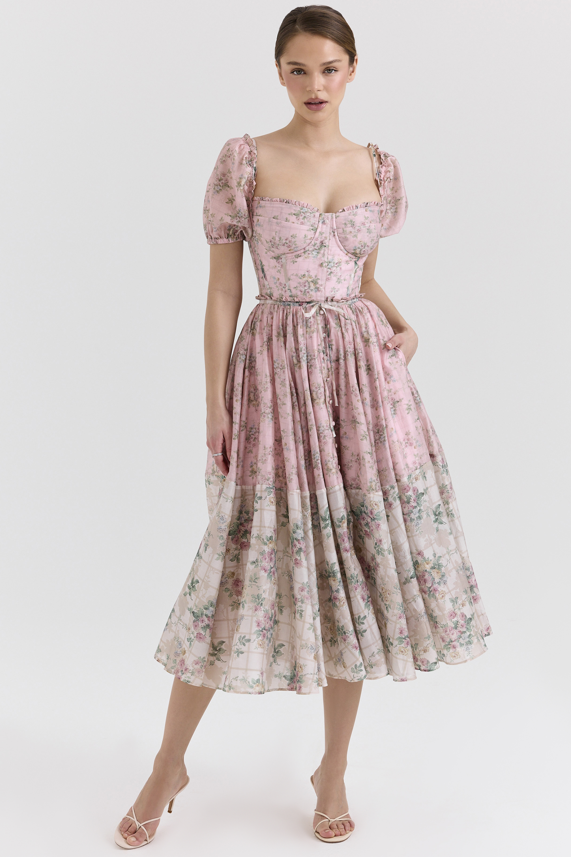 Penelope Pink Floral Chiffon Midi Dress - luluinthesky