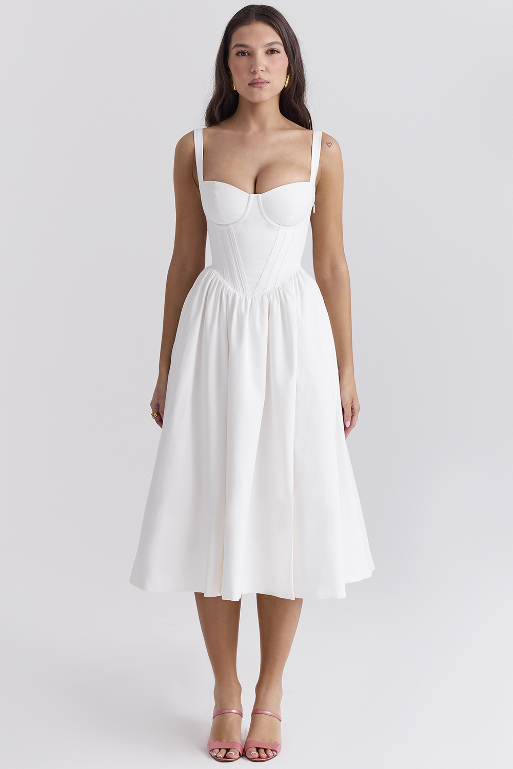 Kelly White Corset Midi Sundress - luluinthesky