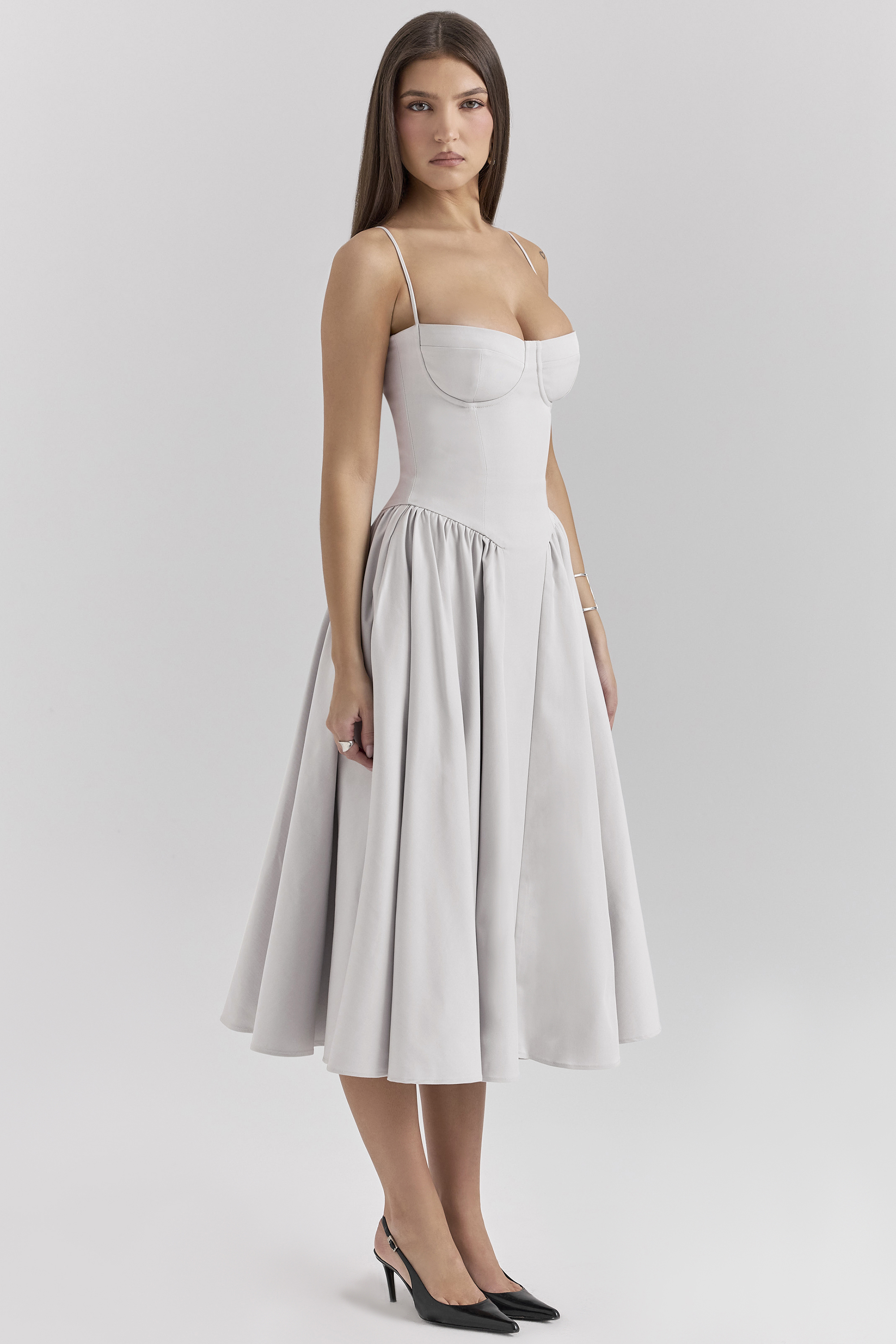 Samaria Dove Grey Corset Midi Dress - luluinthesky