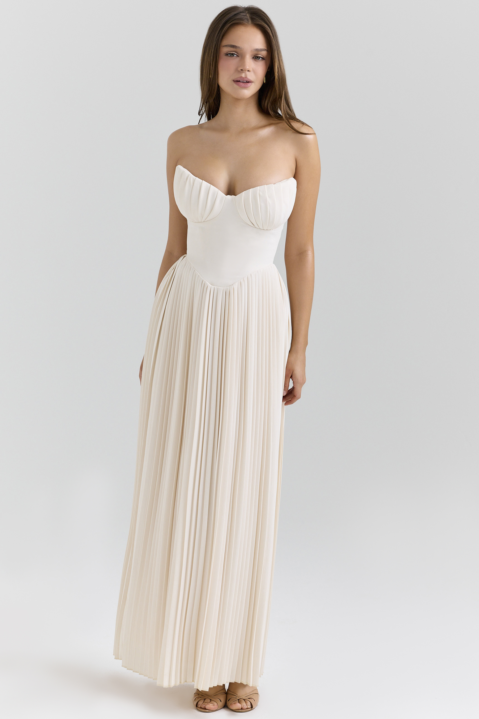 Marcella Ivory Georgette Pleated Maxi Dress - luluinthesky