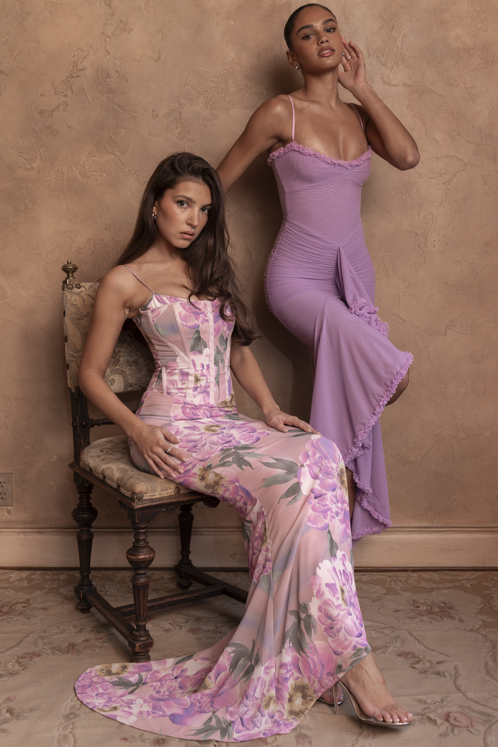 Gabbi Orchid Mesh Ruffled Front Gown - luluinthesky