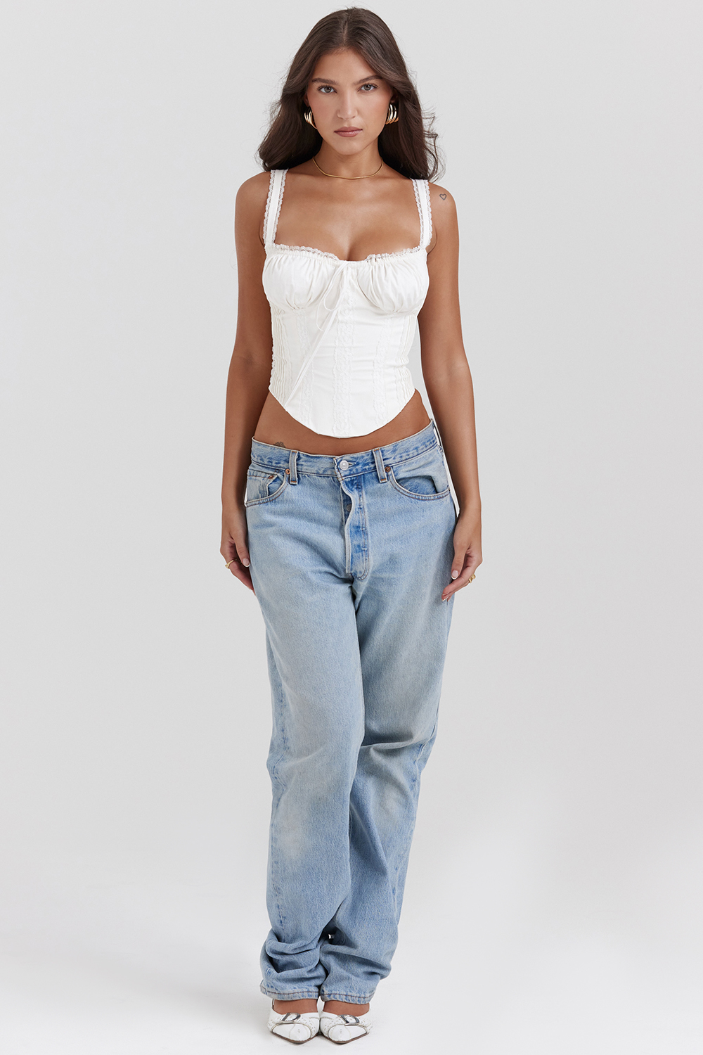 Gini White Lace Back Corset - luluinthesky