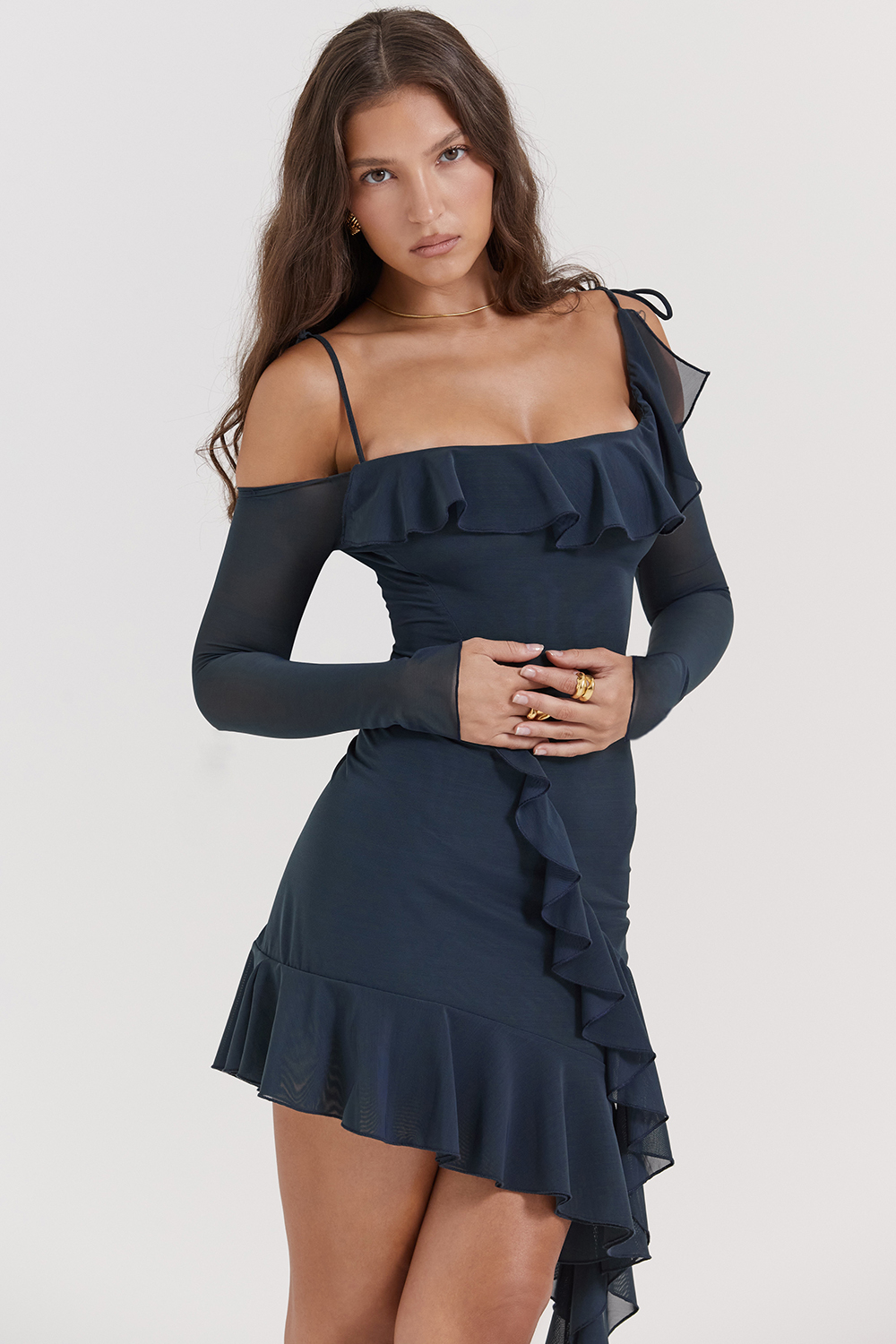 Kiki French Navy Ruffle Mini Dress - luluinthesky