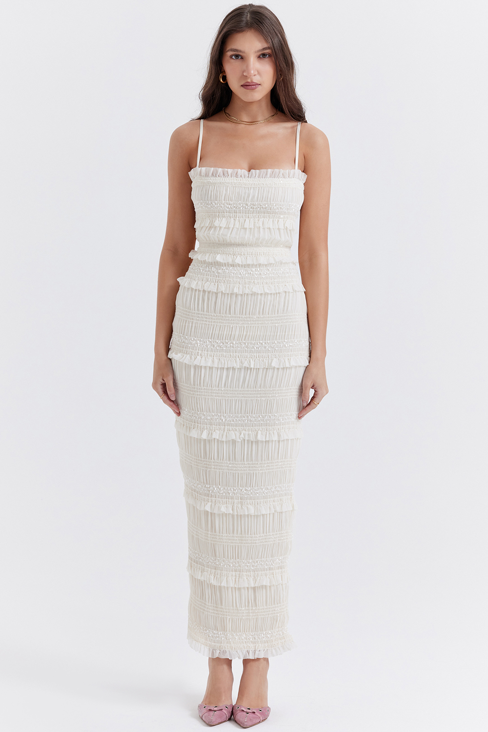 Solana Ivory Sequin Pleat Maxi Dress - luluinthesky