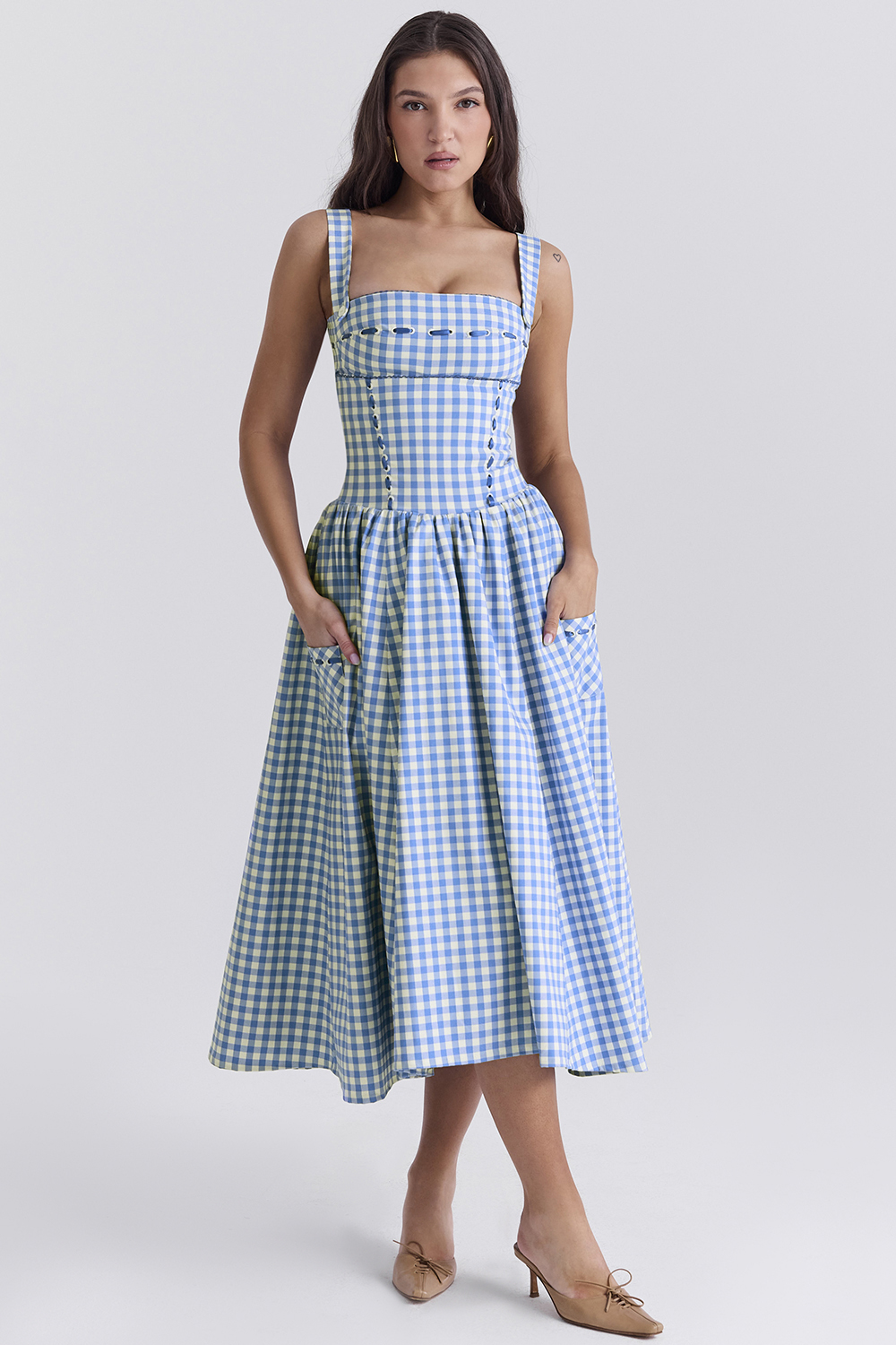 Vivien Regatta Blue Gingham Midi Sundress - luluinthesky