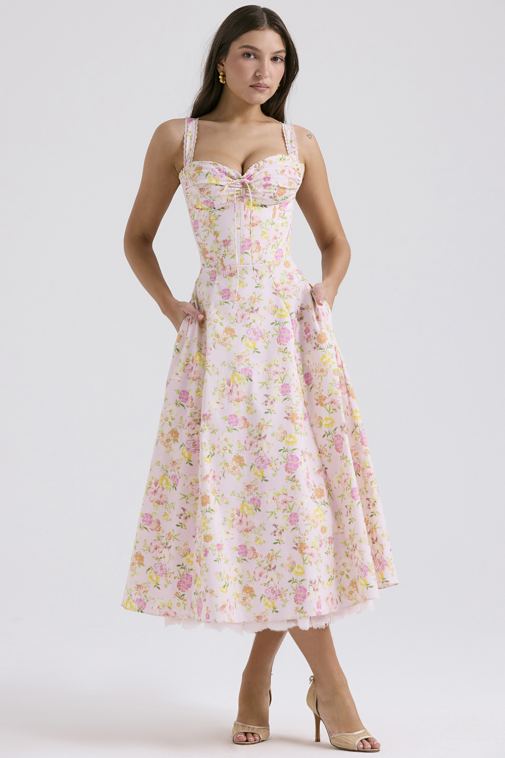 Rosalee Pink Meadow Print Cotton Bustier Sundress - luluinthesky