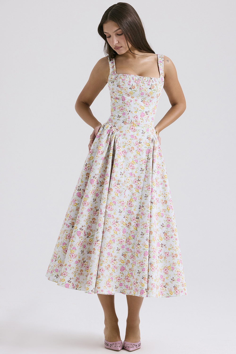 Dorothy Pale Blue Meadow Print Cotton Midi Sundress - luluinthesky
