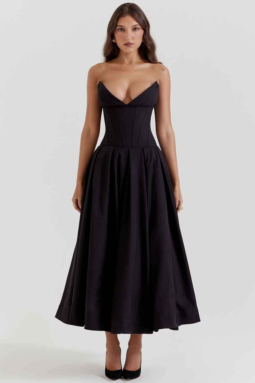 Lady Black Strapless Midi Dress - luluinthesky