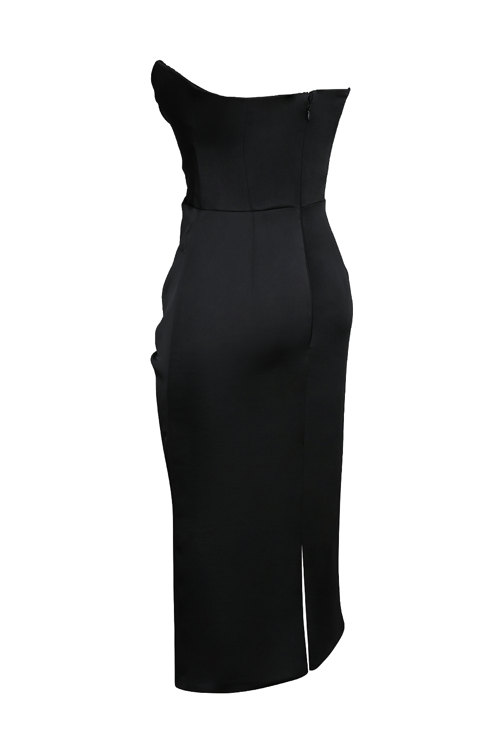 Santana Black Satin Strapless Midi Dress - luluinthesky