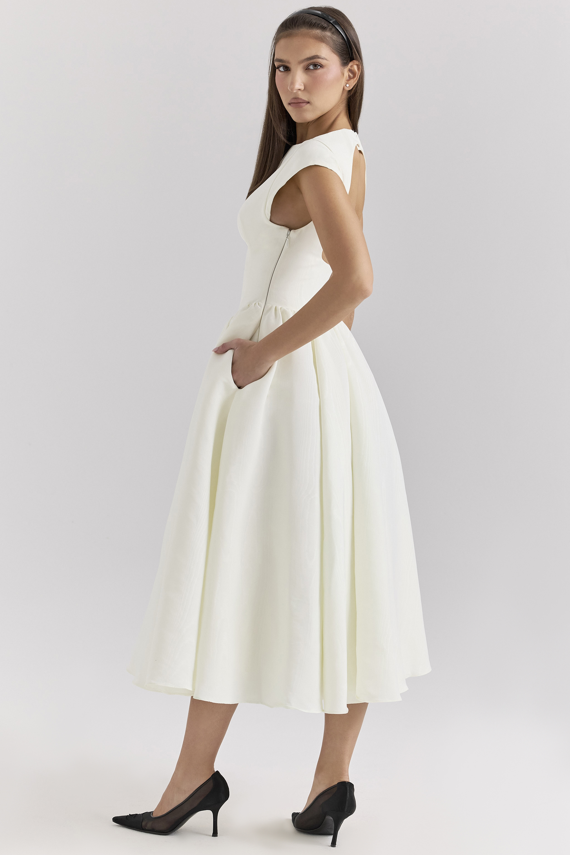 Debutante Ivory Moire Satin Midi Dress - luluinthesky
