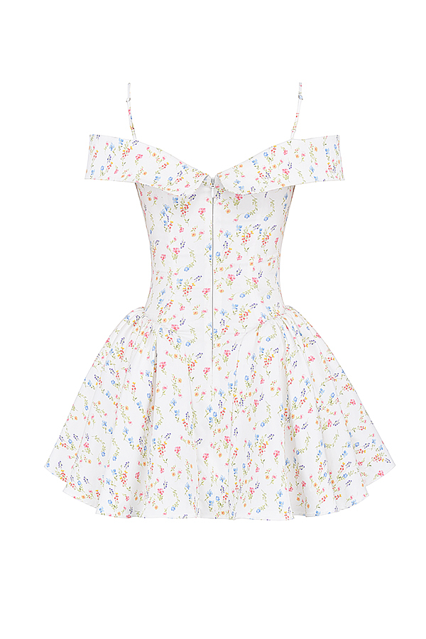 Elida White Posy Print Corset Mini Dress - luluinthesky