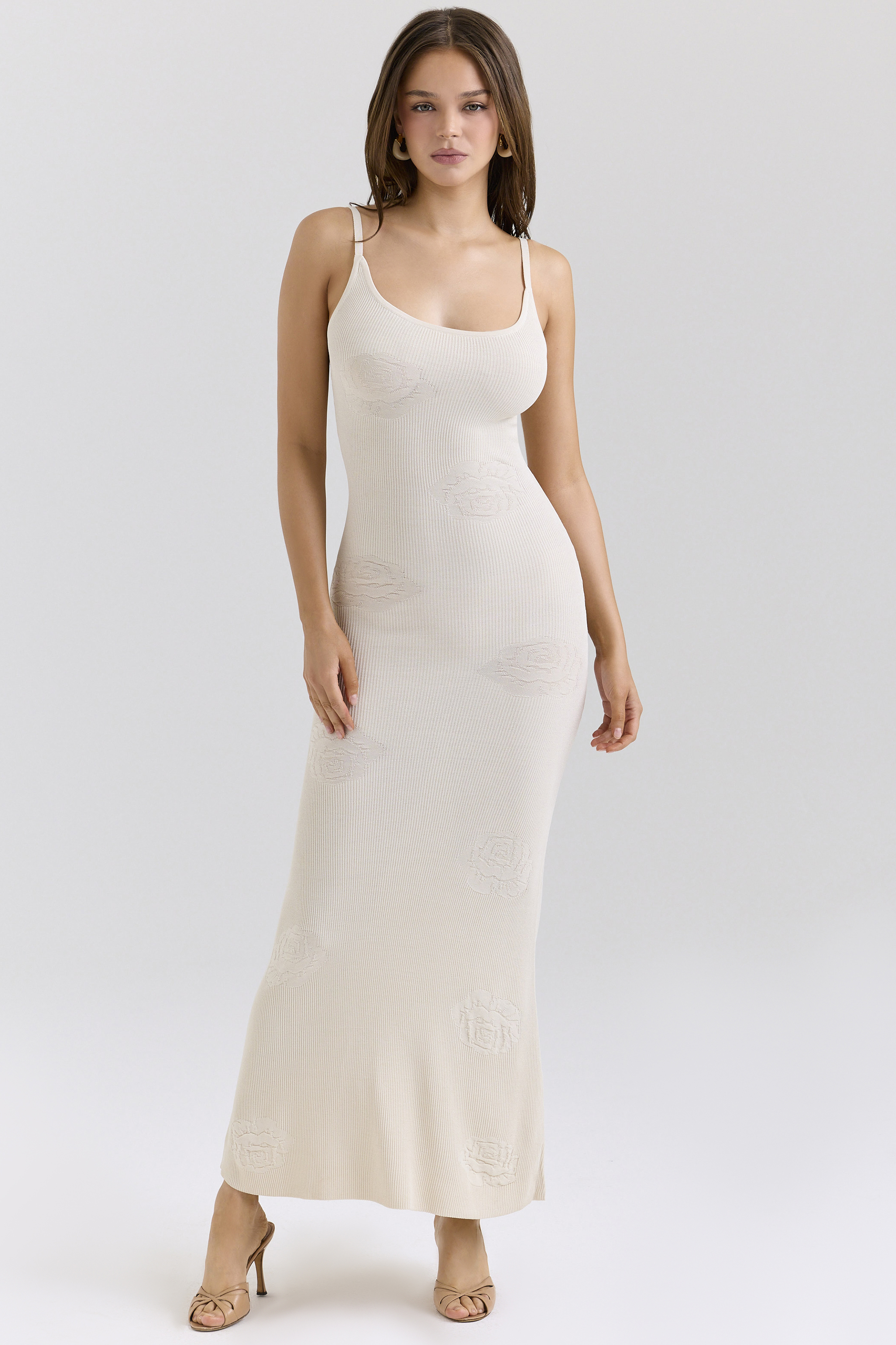 Dara Ecru Rose Embroidered Maxi Dress - luluinthesky