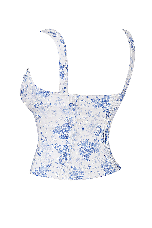 Chicca Blue Floral Print Top - luluinthesky