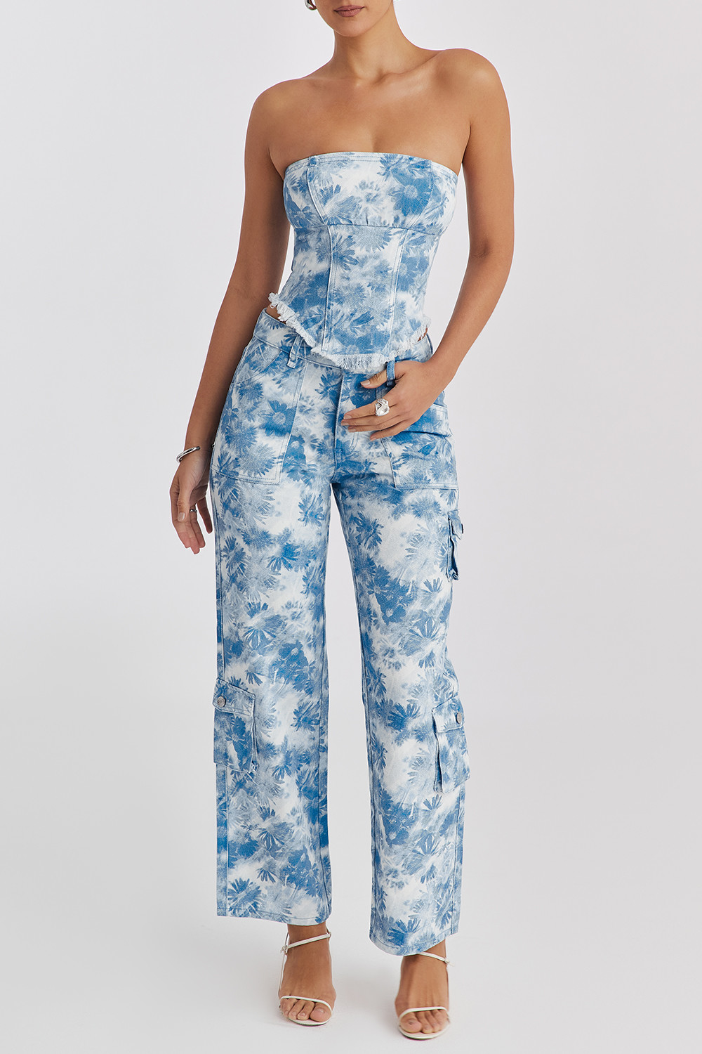 Mistress Rocks Blue Floral Print Cargo Jeans - SALE - luluinthesky