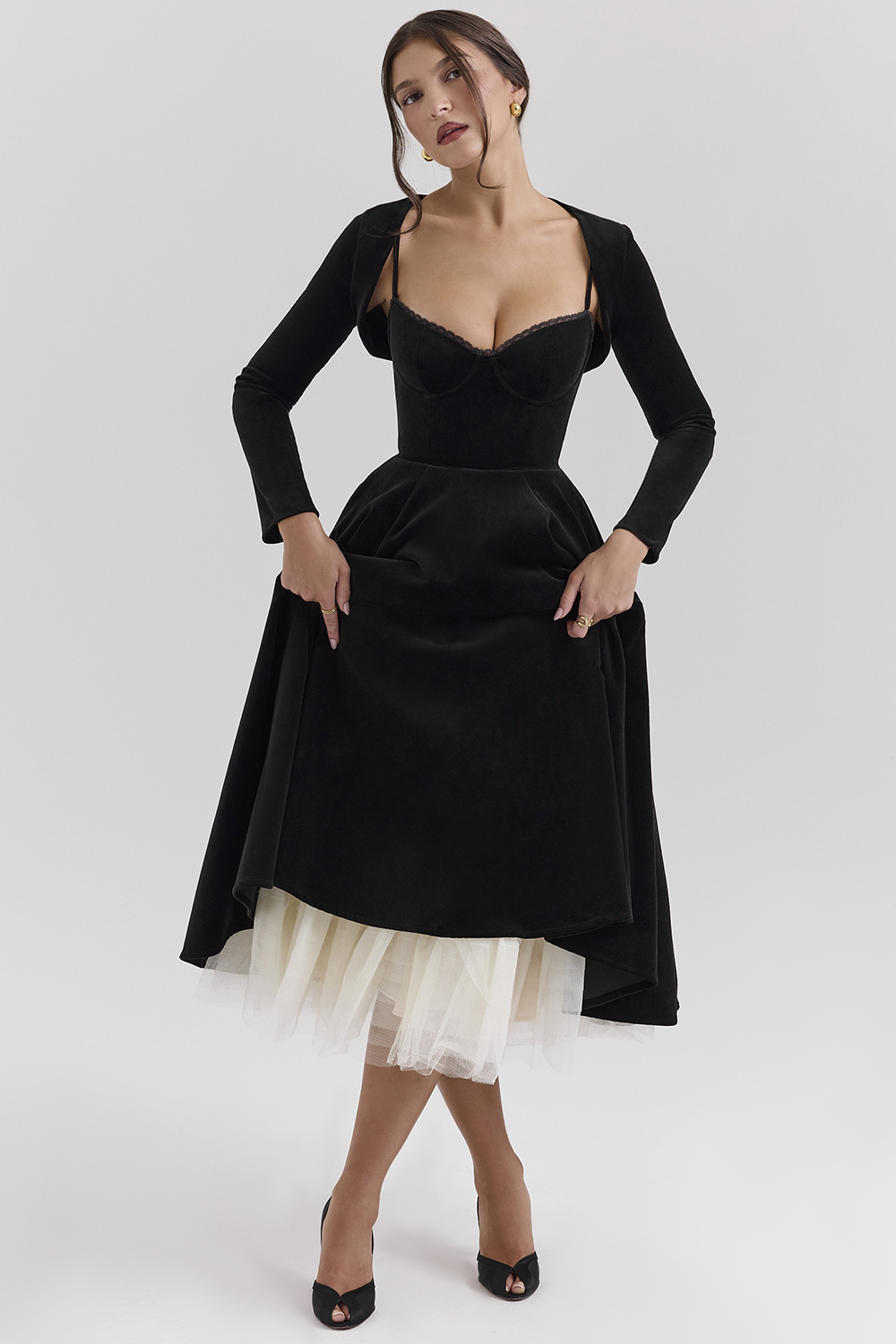 Mademoiselle Black Velvet Tulle Midi Dress + Bolero - luluinthesky