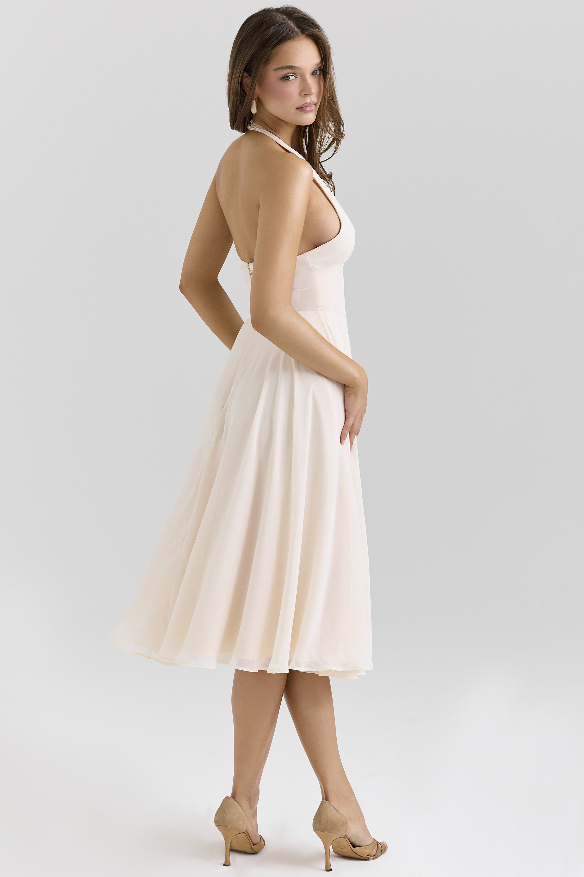 Solada Vintage Cream Georgette Halter Sundress - luluinthesky