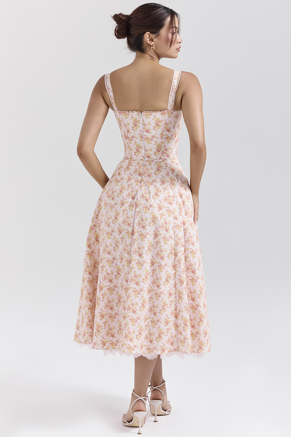 Rosalee Peach Poppy Print Cotton Bustier Sundress - luluinthesky