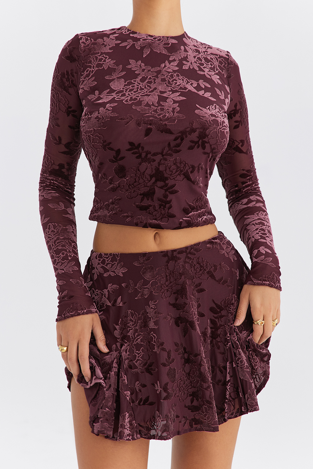 Mistress Rocks Wine Devore Mini Skirt - SALE - luluinthesky