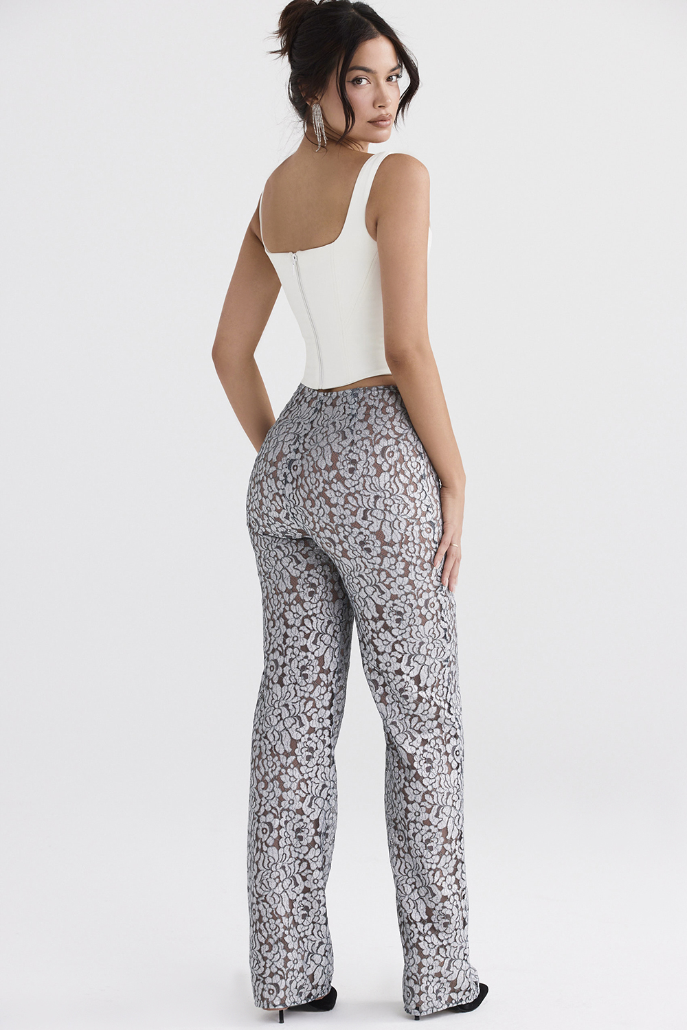 Mara Silver Metallic Lace Trousers - luluinthesky